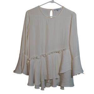 Ro & De Ivory Asymmetrical Ruffle Dramatic Bell Sleeve Blouse Size Small